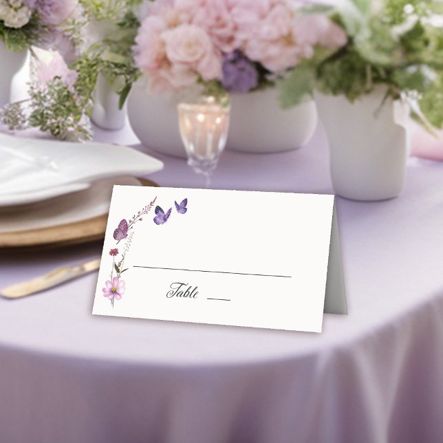 Cartão De Mesa Pequena borboleta Flores selvagens Chá de fraldas  (butterflies wildflowers table name card baby shower bridal wedding birthday party spring summer)