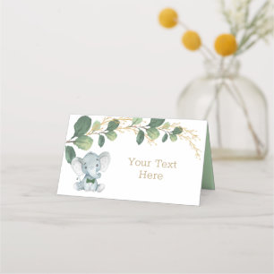 Cartão De Mesa Pequeno Elefante Aquarela Verde Dourado Verde Verd