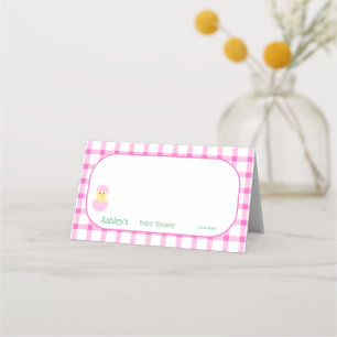 Cartão De Mesa Pequeno Frango Amarelo Borda Xadrez Rosa dobrada