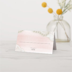 Cartão De Mesa Pérolas e Placa Sentada com Lace Blush