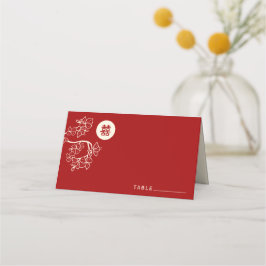 Cartão De Mesa Pêssego Vermelho/Ameixa Brilha Dupla Felicidade Ca