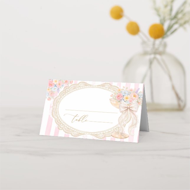 Cartão De Mesa Petals and Prosecco Bridal Shower Place Card (Frente)