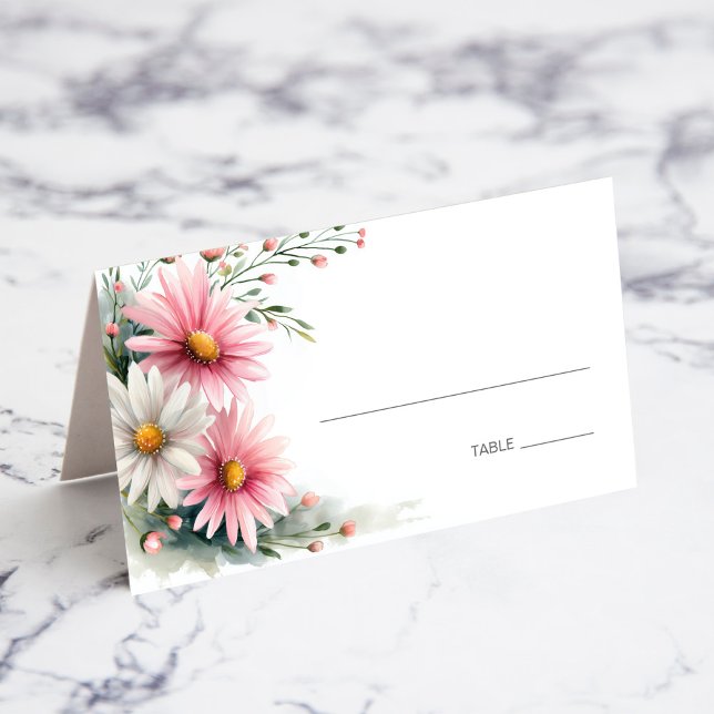 Cartão De Mesa Pink and White Daisies Wedding Place Card (Criador carregado)