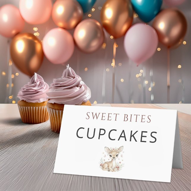 Cartão De Mesa Pink Blush Woodland Deer Girl Baby Shower Cupcakes (Criador carregado)
