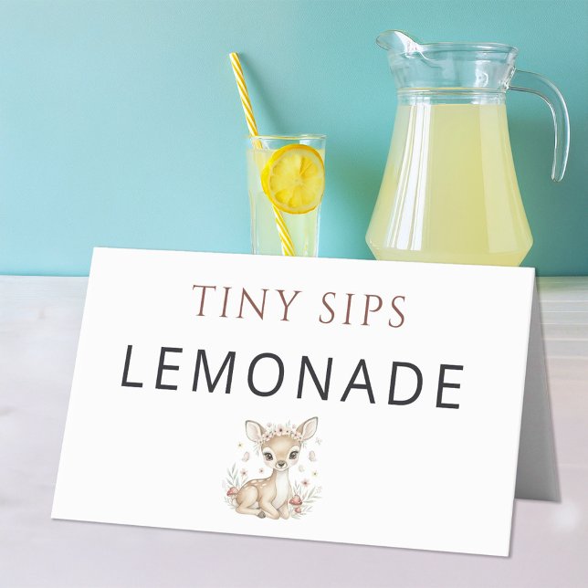 Cartão De Mesa Pink Blush Woodland Deer Girl Lemonade Place Card (Criador carregado)