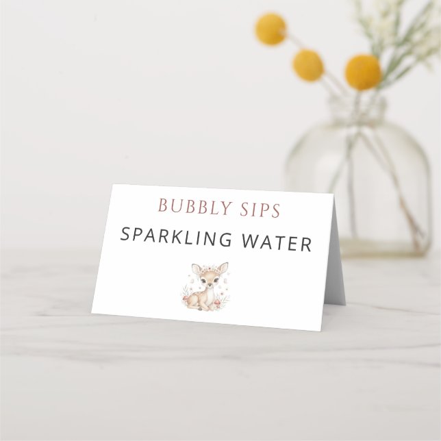 Cartão De Mesa Pink Blush Woodland Deer Girl Sparkling Water (Frente)