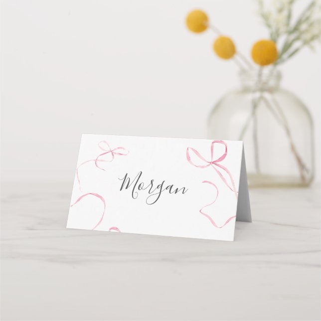 Cartão De Mesa Pink bow Birthday Invitation, Preppy Girl Birthday (Frente)