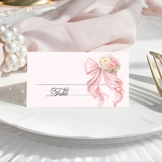 Cartão De Mesa Pink Bow Bridal Shower Place Card (Criador carregado)