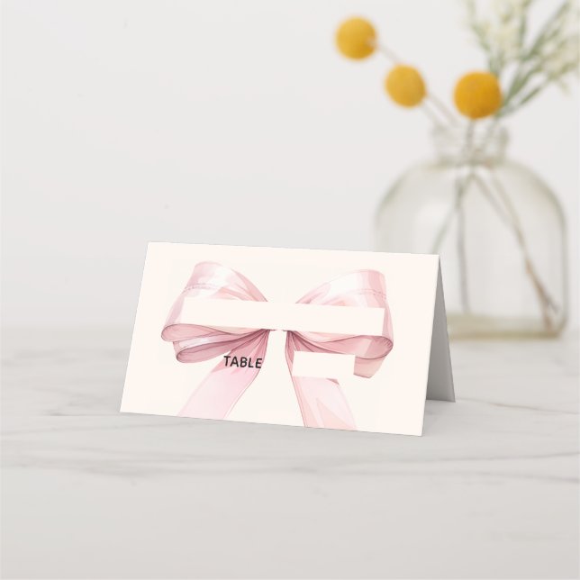 Cartão De Mesa Pink Bow Ivory Place Cards Elegant Folded (Frente)