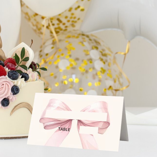 Cartão De Mesa Pink Bow Ivory Place Cards | Elegant Folded (Criador carregado)