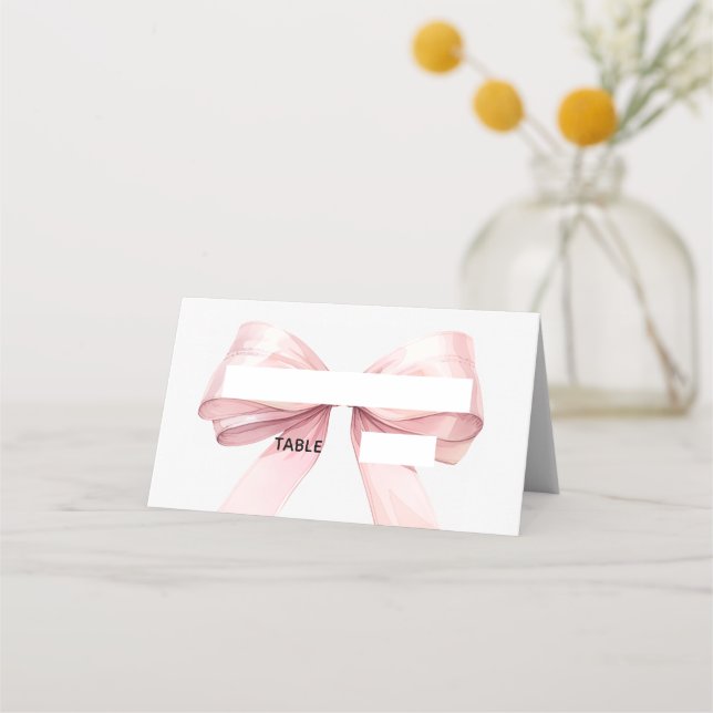Cartão De Mesa Pink Bow Place Cards Elegant Folded (Frente)