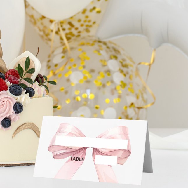 Cartão De Mesa Pink Bow Place Cards | Elegant Folded (Criador carregado)