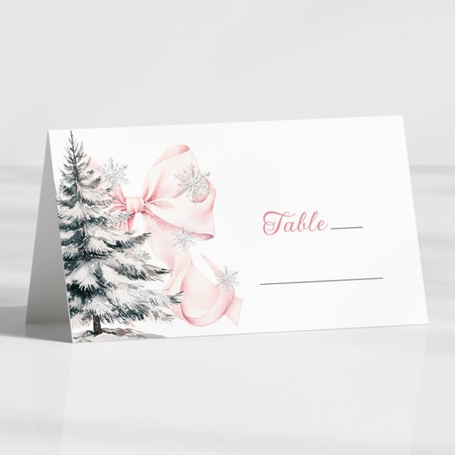 Cartão De Mesa Pink Bow Winter Table Place Card  (Criador carregado)