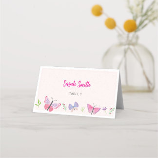 Cartão De Mesa Pink Butterfly Themed Placecard