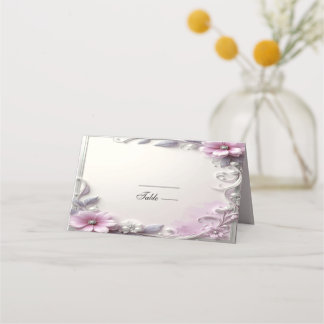 Cartão De Mesa Pink Floral Frame Place Card