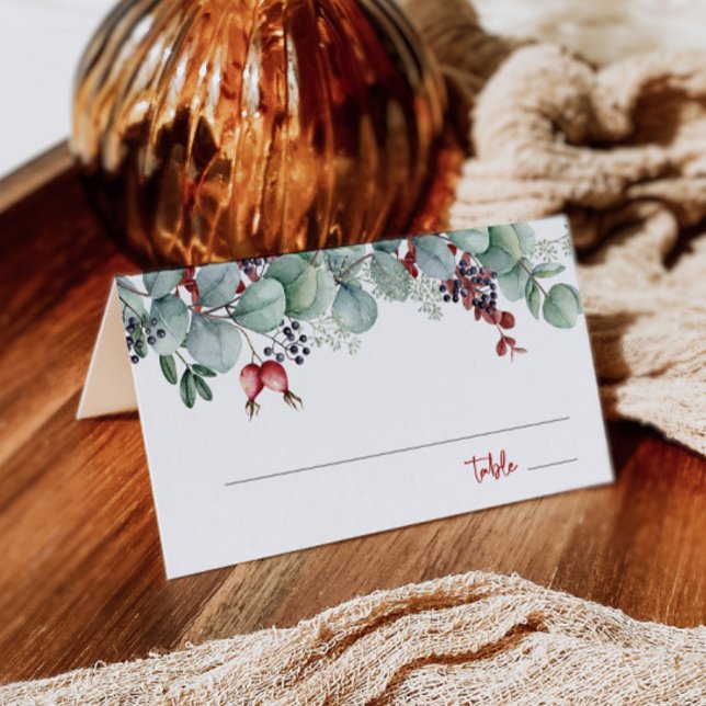 Cartão De Mesa Pino Eucalyptus Com Placa De Lugar Dobrada Do casa (Criador carregado)