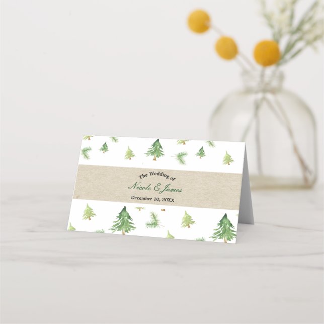 Cartão De Mesa Pinos em Aquarela Mesa de Casamento de Inverno Ass (Frente)