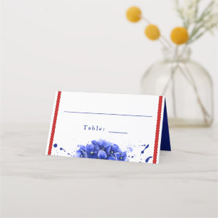 Cartão De Mesa Pinta Náutica Vermelha Azul Hydrangea