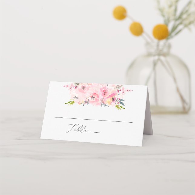 Cartão De Mesa PixDezines Blush Peonies Watercolor Flowers (Frente)