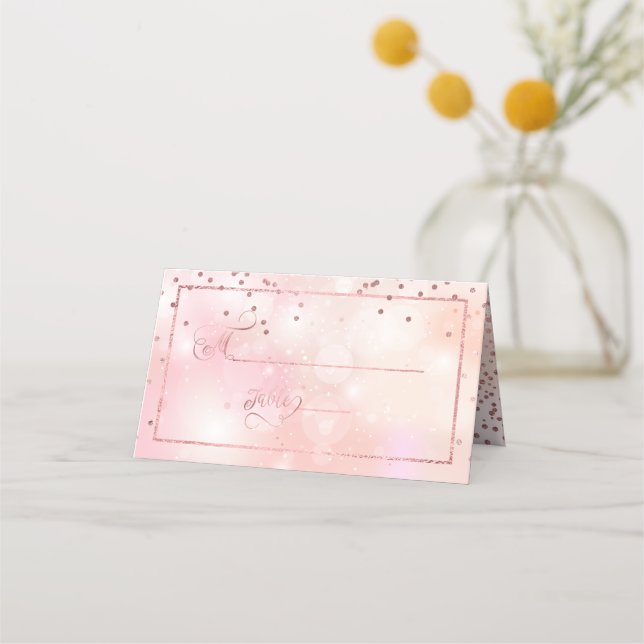 Cartão De Mesa PixDezines Dazzled Faux Rosa Dourada Confetti+Boke (Frente)