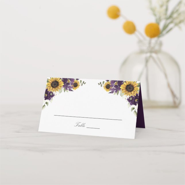 Cartão De Mesa Placa de Casamento de Flores Violetas Roxo-Roxo (Frente)