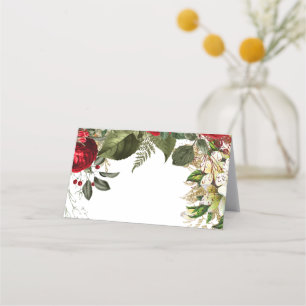 Cartão De Mesa Placa de casamento floral de inverno vermelho burg