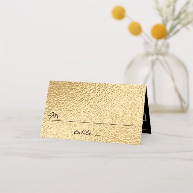 Cartão De Mesa Placa de Dente de Casamento Elegante Dourado e Pre (Frente)