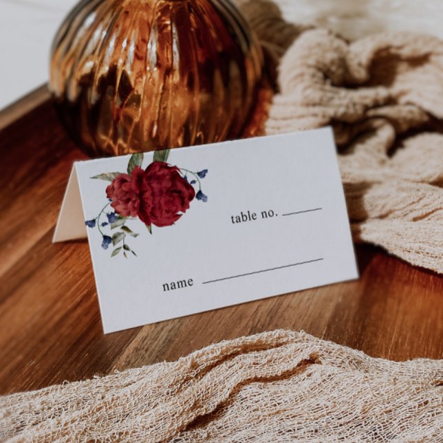 Cartão De Mesa Placa de Local da Mesa Floral de Burgundy (Criador carregado)