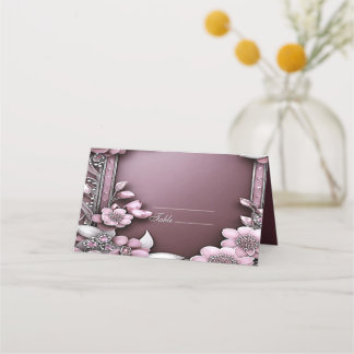 Cartão De Mesa Placa de Local de Quadro Floral Rosa