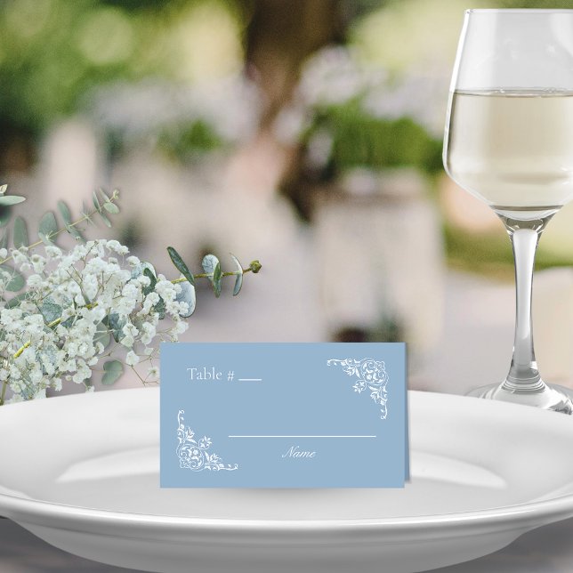 Cartão De Mesa Placa de Local do Número da Tabela Elegente do Vaz (Elegant dusty blue and white blank table number place cards for romantic chic wedding reception)