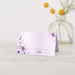 Cartão De Mesa Placa de Local Floral Purple com Aquarela