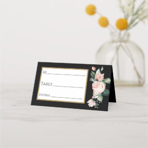 Cartão De Mesa Placa de Local Negra Floral para Casamento