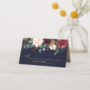 Cartão De Mesa Placa de Lugar de Russo Floral Marinho Vermelho Bu