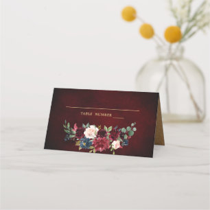 Cartão De Mesa Placa de Lugar de Russo Floral Marinho Vermelho Bu