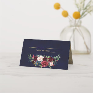 Cartão De Mesa Placa de Lugar de Russo Floral Marinho Vermelho Bu