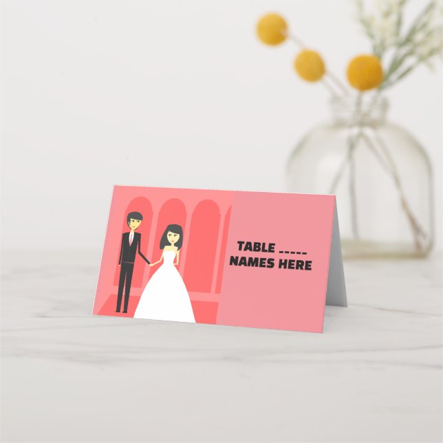 Cartão De Mesa Placa de lugar dobrada do CASAL WEDDING, Estilo de (Frente)