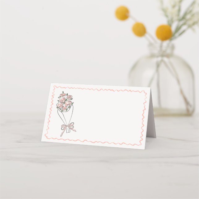 Cartão De Mesa Placa de lugar dobrada Floral Fresca-Rosa Mercado  (Frente)