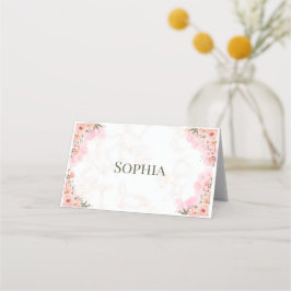 Cartão De Mesa Placa de Lugar Romântica Flores Rosa