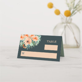 Cartão De Mesa Placas De Casamento De Peach Jade Teal Watercolor