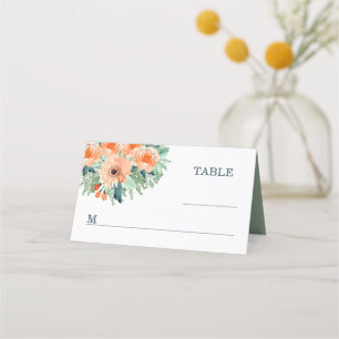 Cartão De Mesa Placas De Casamento De Peach Jade Teal Watercolor