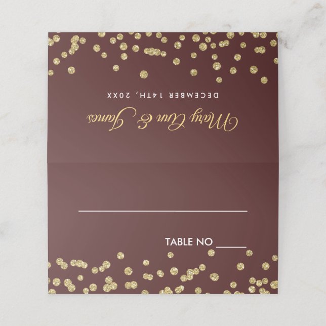 Cartão De Mesa Placas De Casamento Dourado Glitter Confetti Marsa (Exterior/Desdobrado)