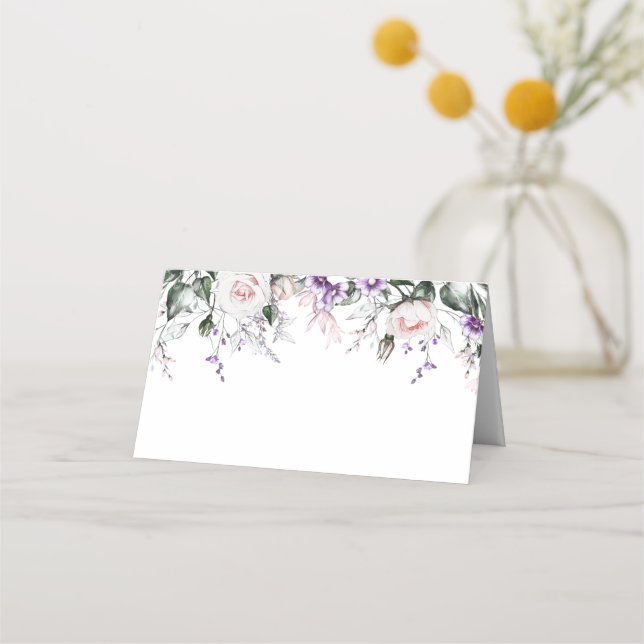 Cartão De Mesa Placas de flores silvestres roxas roxas roxas (Frente)