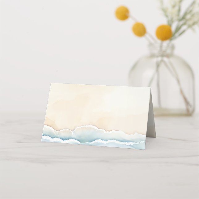 Cartão De Mesa Placas Watercolor Beach Weding Place (Verso)