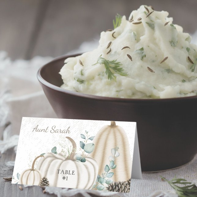 Cartão De Mesa Placecards de abóbora de abóbora russa (Elegant Rustic Farmhouse Theme Place Cards with Table Number for Fall Thanksgiving Dinner Party)