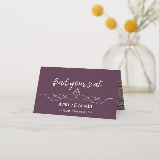 Cartão De Mesa Plum Purple Wedding Table Seating Cards (Frente)