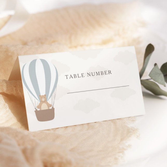 Cartão De Mesa Podemos Esperar. | Baby Boy Blue Balloon Chá (Criador carregado)