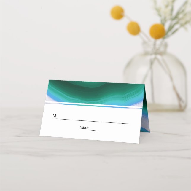 Cartão De Mesa Polta dobrada de casamento com fatia de ágata azul (Frente)