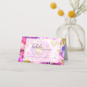 Cartão De Mesa Pop de Nome de Casamento Floral de Vibrante Rosa e