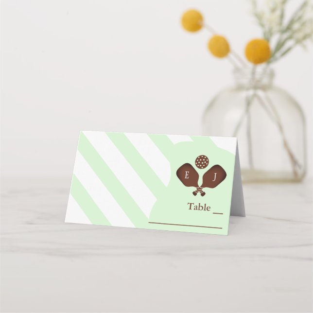 Cartão De Mesa Preppy Pickleball Stripes Wedding (Frente)