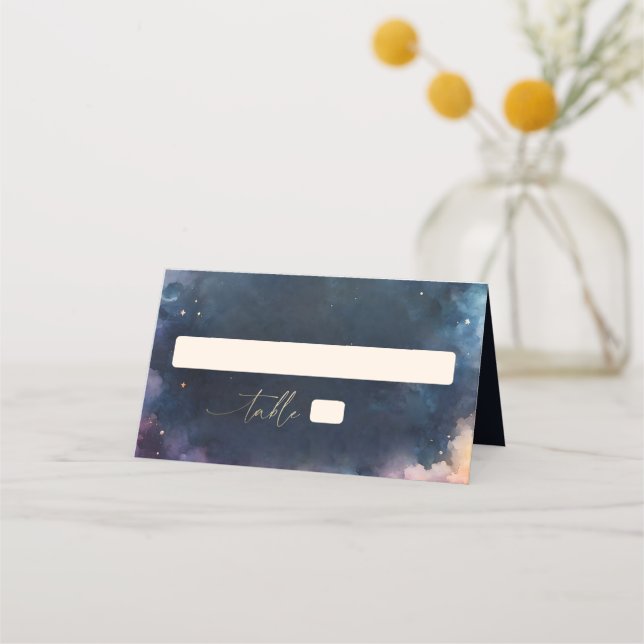 Cartão De Mesa Presente Celestial Noite Azul Romântico Casamento  (Frente)